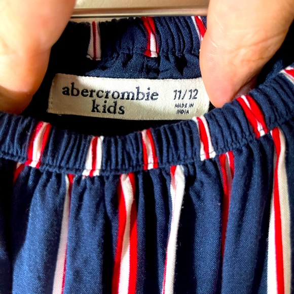 Abercrombie Kids Girls Blouse 11/12 Stripe Blue White Cold Shoulder Long Sleeve - Picture 5 of 6
